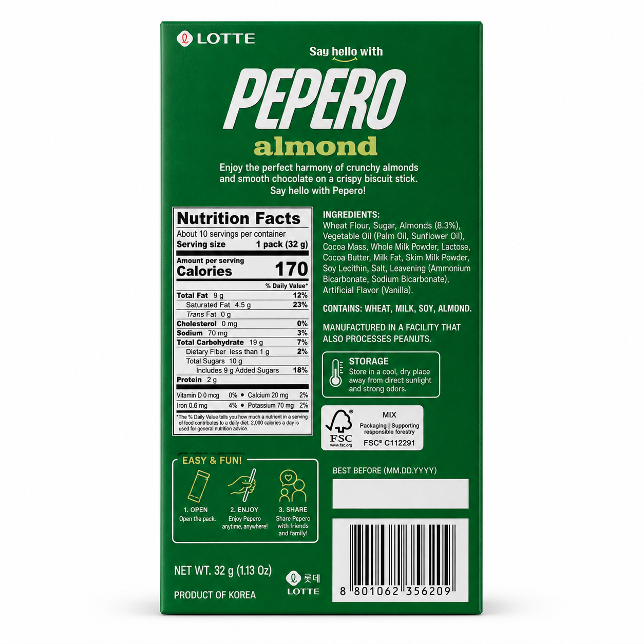 Pepero · Almendra · Chocolate