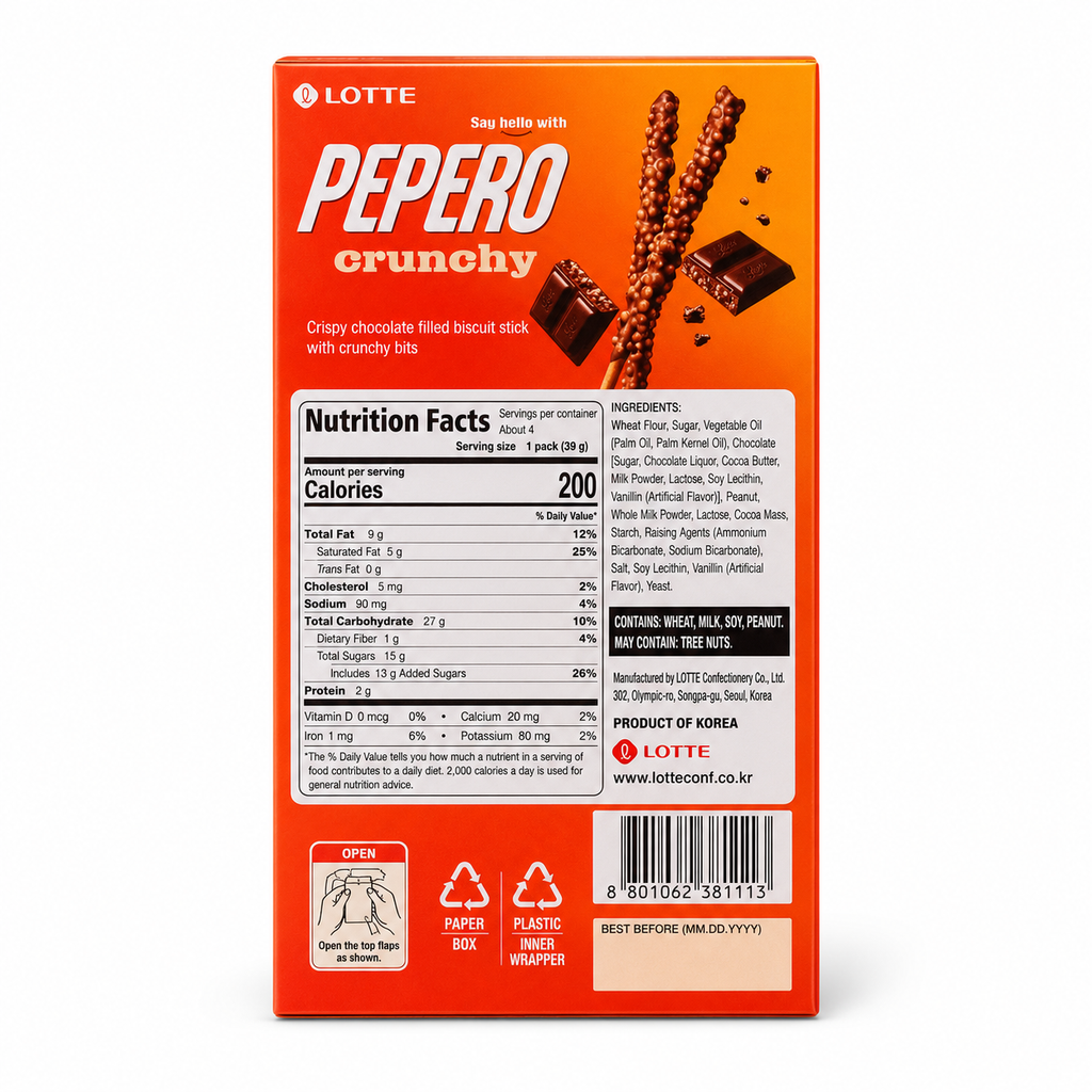 Pepero Crunchy · Avellana · Crujiente