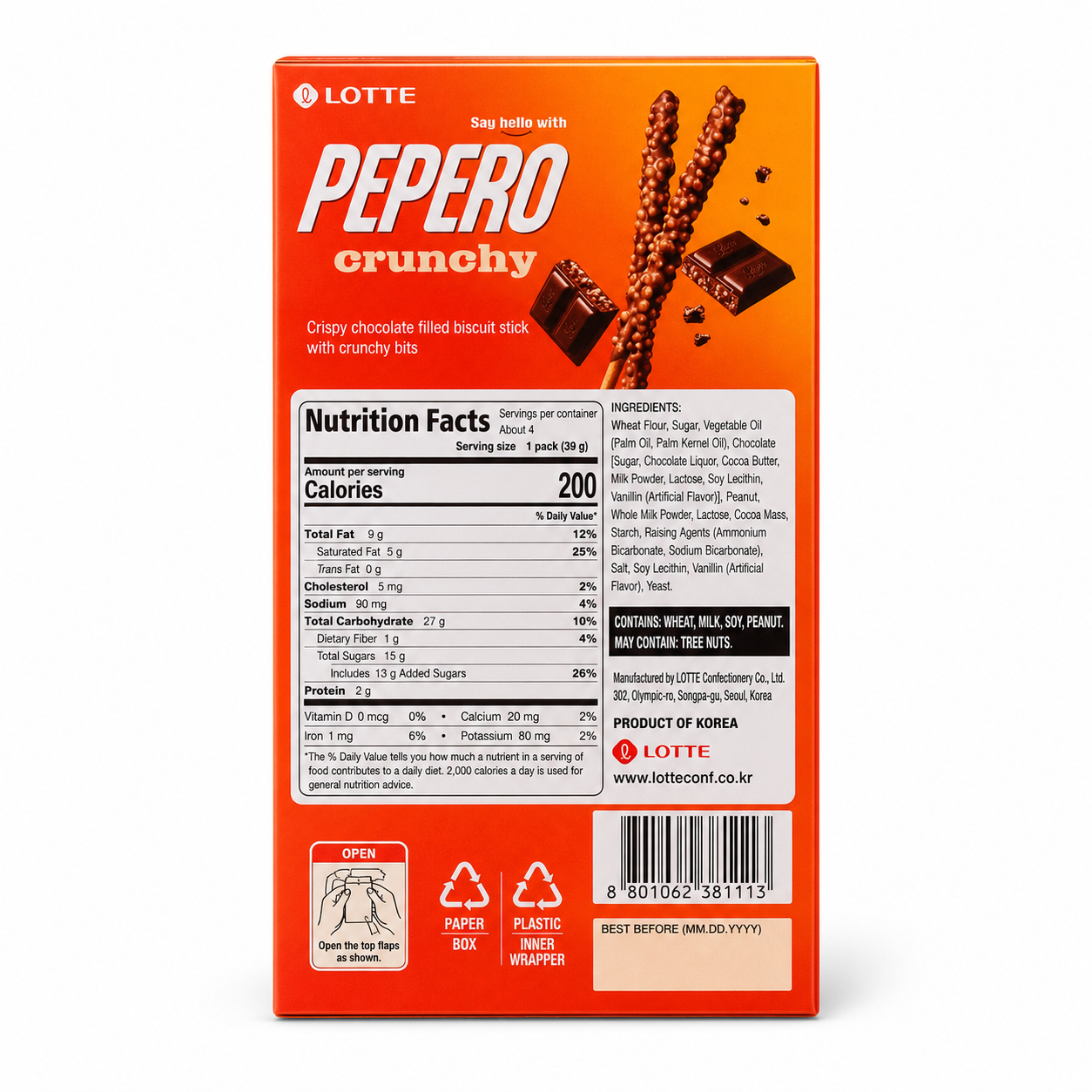 Pepero Crunchy · Avellana · Crujiente