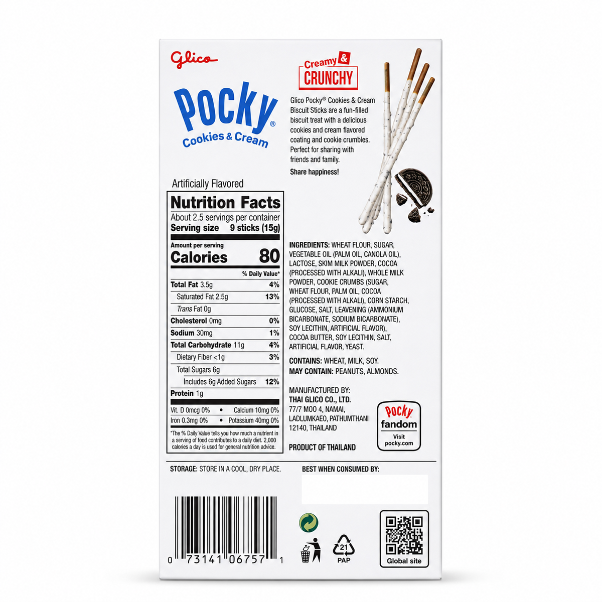 Pocky · Cookies & Cream · Cubierta Cremosa