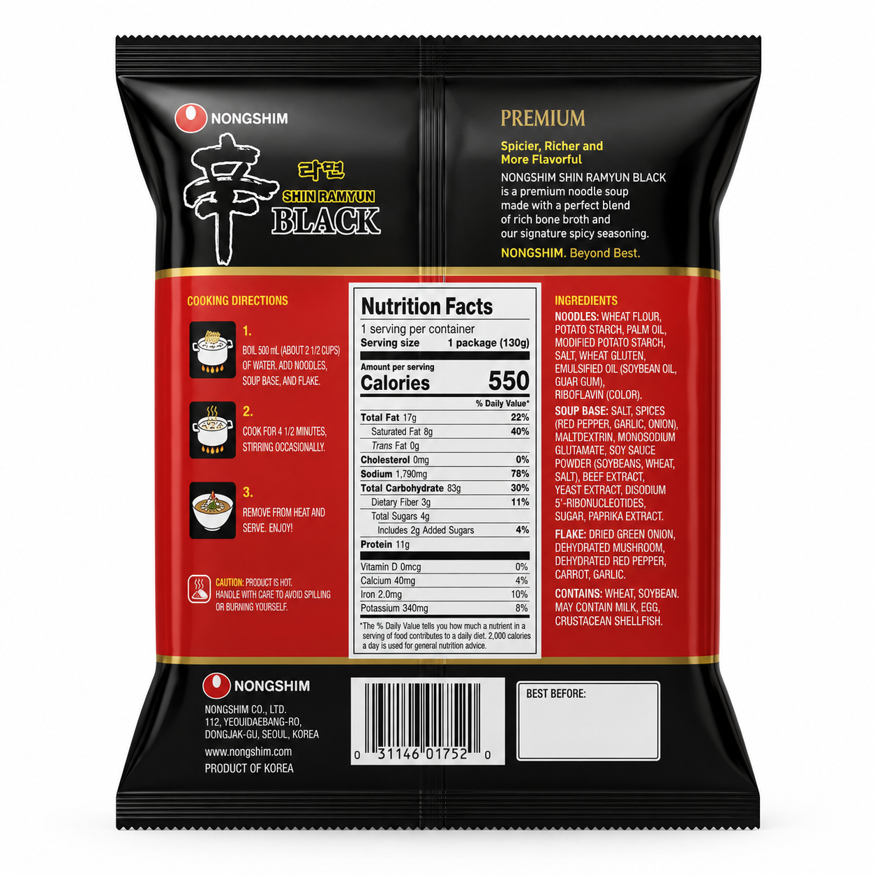 Shin Ramyun Black · Original · Caldo Res Premium